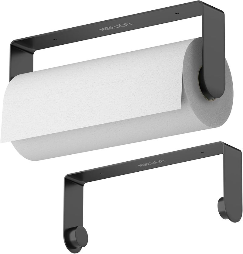 Mbillion Paper Towels Holder Under Cabinet Wall Mount and Self-Adhesive Paper Towel Rack for Kitchen Premium Grade SUS304 Stainless Steel Black - Image 2